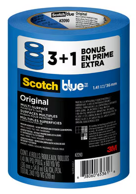 ScotchBlue™ Original Painter's Tape 2090-36NC4-P, 1.41 in x 60 yd (36 mm x 54.8 m), 4 Rolls/Pack